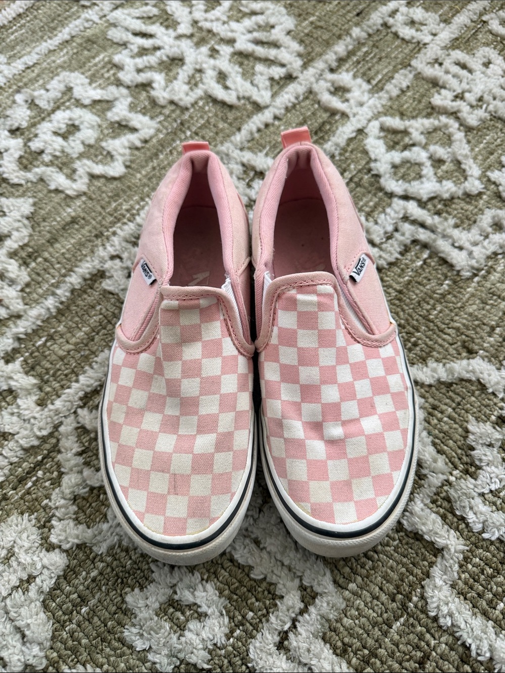 Vans Kids Slip-On Checkerboard Sneakers in Light Pink and White